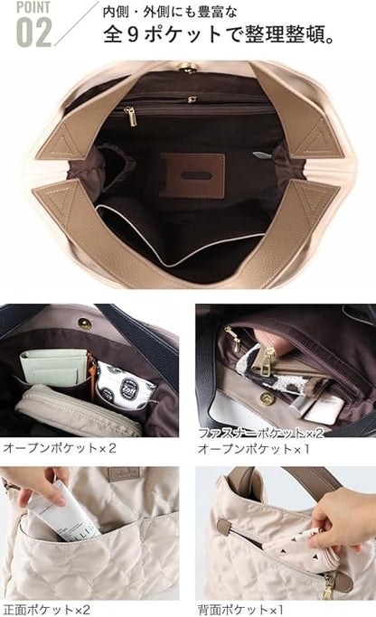 2way トートバッグ レディース ナイロン 軽量 ショルダーバッグ 撥水 B5  ダークグレー/キャメル
